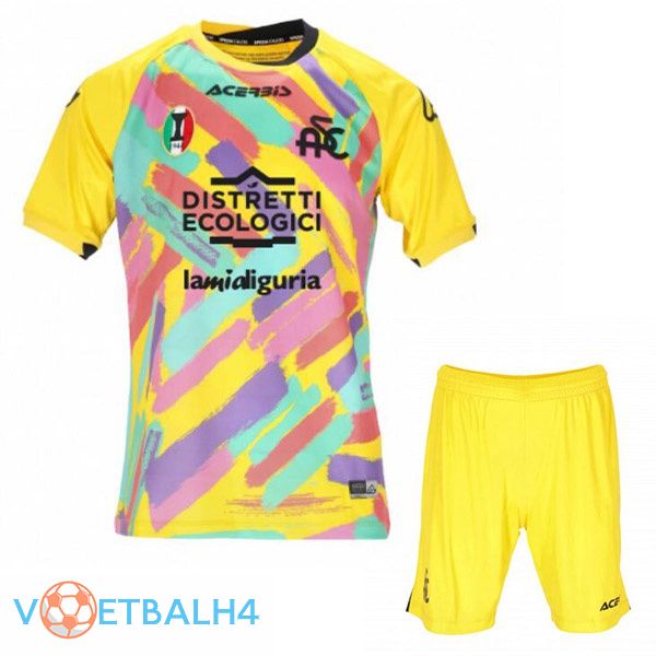 Spezia Calcio kinderen voetbal jerseys derde geel 2022-2023