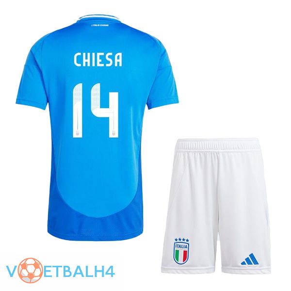 Italië (CHIESA 14) kinderen thuis voetbal jersey blauw 2024/2025