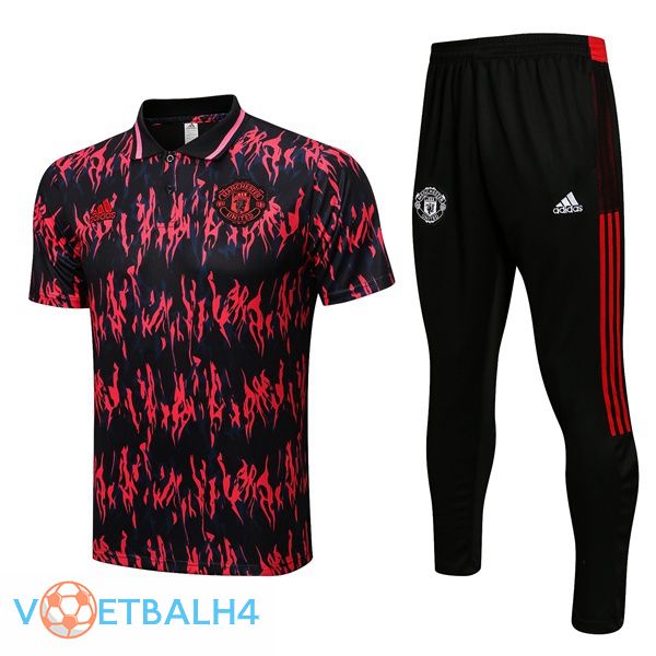 Manchester United polo shirt + broek zwart rood 2022/2023