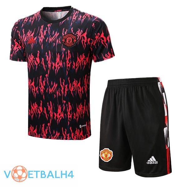 Manchester United Training T-Shirts + korte broek rood zwart 2022-2023