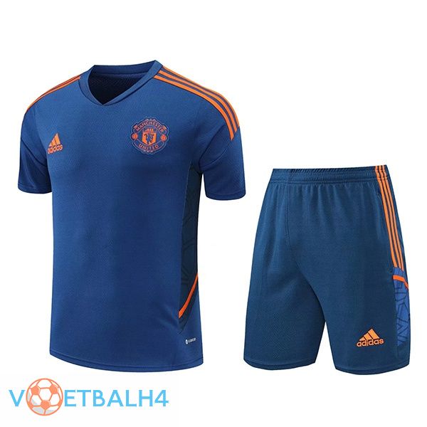 Manchester United Training T Shirt + korte broek blauw 2022/2023