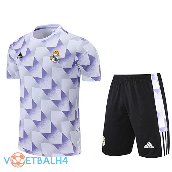 Real Madrid Training T Shirt + korte broek wit paars 2022/2023