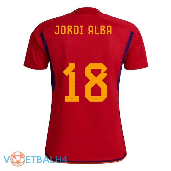 Spanje (JORDI ALBA 18) voetbal jerseys thuis rood wereldbeker 2022