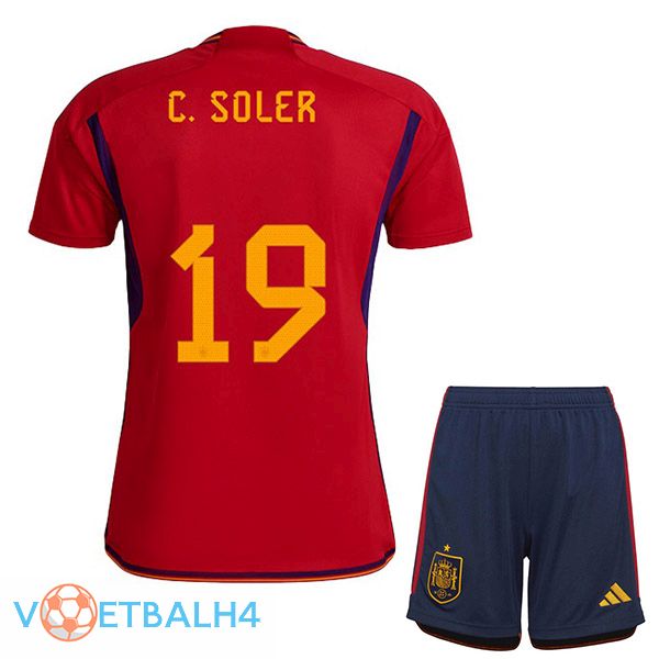 Spanje (C. SOLER 19) kinderen voetbal jerseys thuis rood wereldbeker 2022