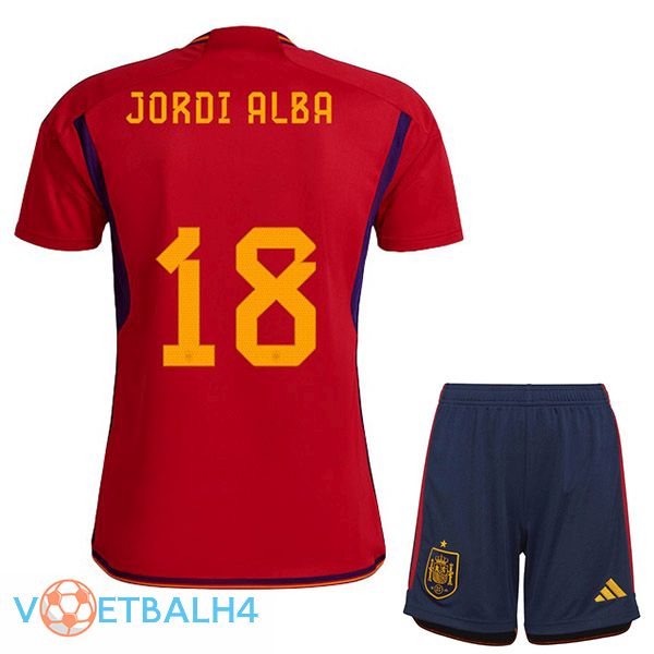 Spanje (JORDI ALBA 18) kinderen voetbal jerseys thuis rood wereldbeker 2022