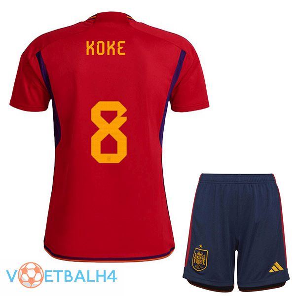 Spanje (KOKE 8) kinderen voetbal jerseys thuis rood wereldbeker 2022