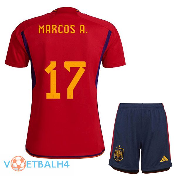 Spanje (MARCOS A. 17) kinderen voetbal jerseys thuis rood wereldbeker 2022