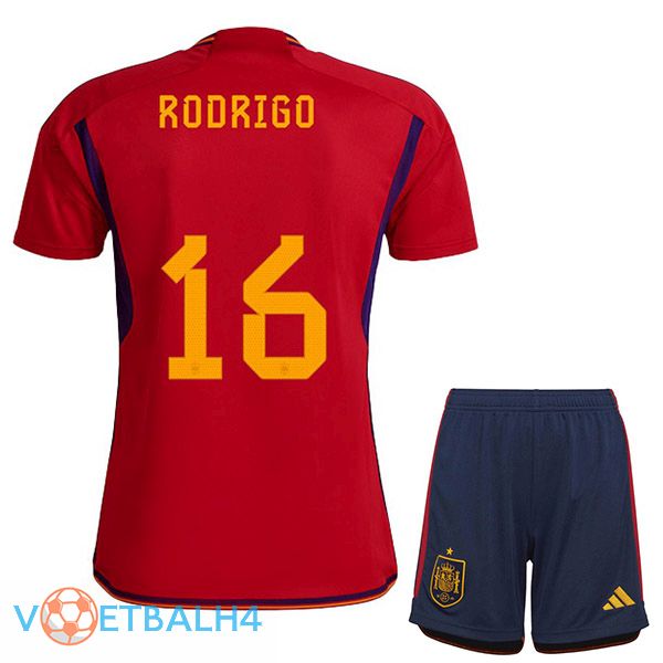 Spanje (RODRIGO 16) kinderen voetbal jerseys thuis rood wereldbeker 2022