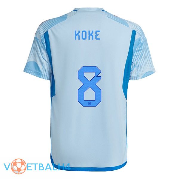 Spanje (KOKE 8) voetbal jerseys uit blauw wit wereldbeker 2022