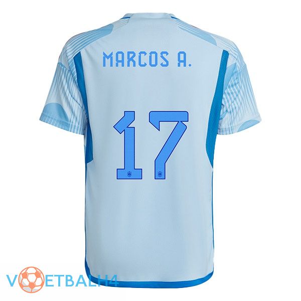 Spanje (MARCOS A. 17) voetbal jerseys uit blauw wit wereldbeker 2022