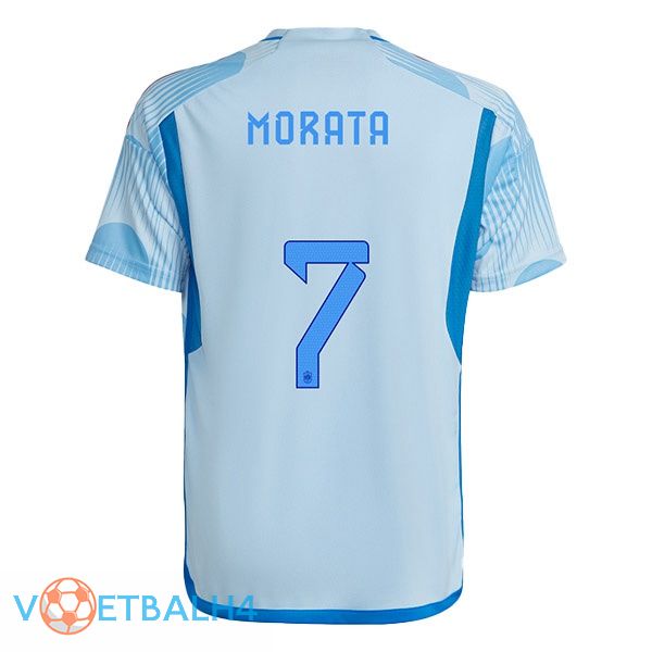 Spanje (MORATA 7) voetbal jerseys uit blauw wit wereldbeker 2022