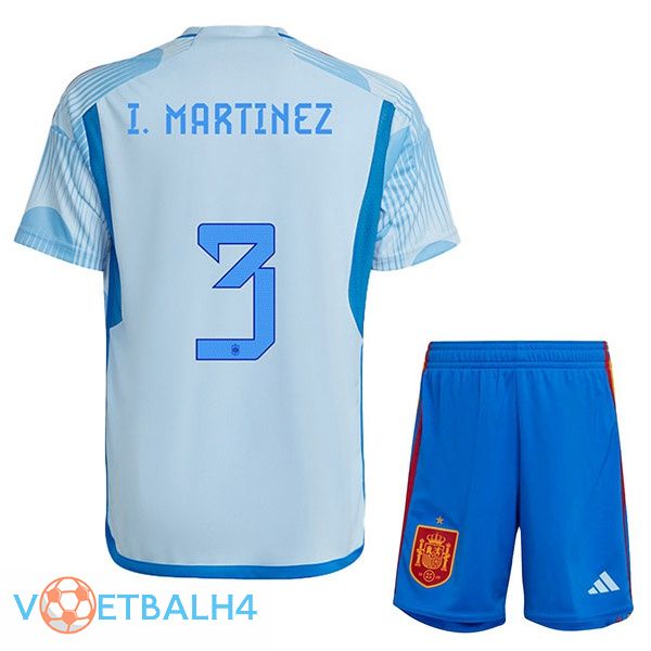 Spanje (I. MARTINEZ 3) kinderen voetbal jerseys uit blauw wit wereldbeker 2022