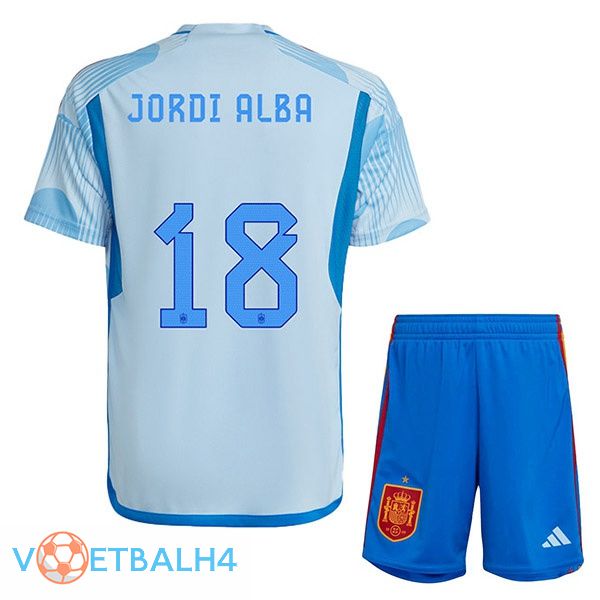 Spanje (JORDI ALBA 18) kinderen voetbal jerseys uit blauw wit wereldbeker 2022