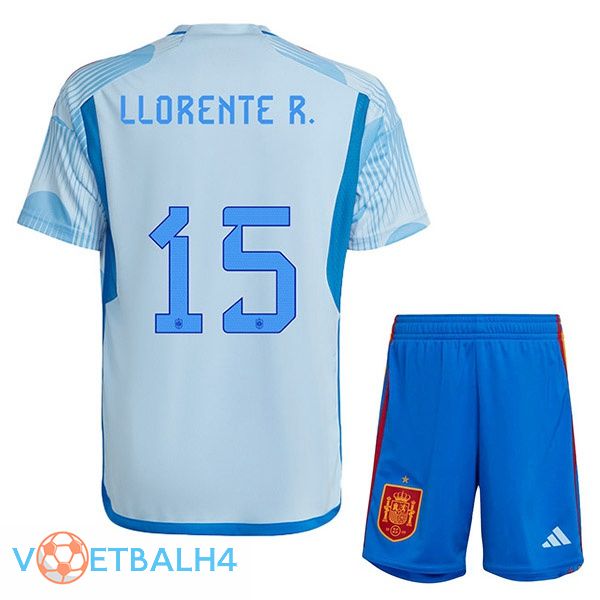 Spanje (LLORENTE R. 15) kinderen voetbal jerseys uit blauw wit wereldbeker 2022