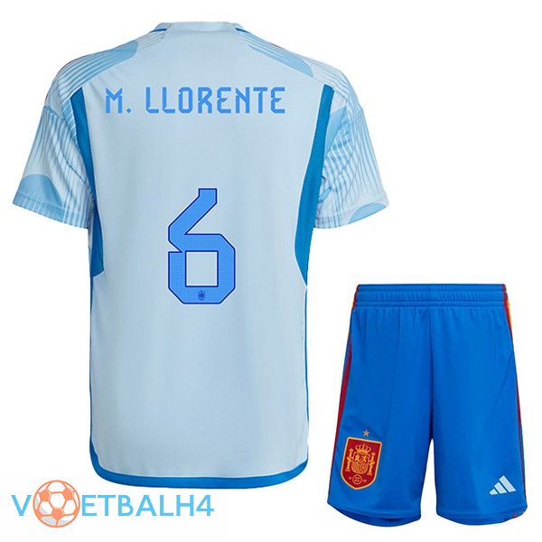 Spanje (M.LLORENTE 6) kinderen voetbal jerseys uit blauw wit wereldbeker 2022