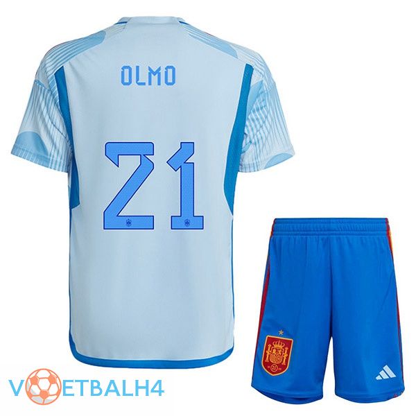 Spanje (OLMO 21) kinderen voetbal jerseys uit blauw wit wereldbeker 2022