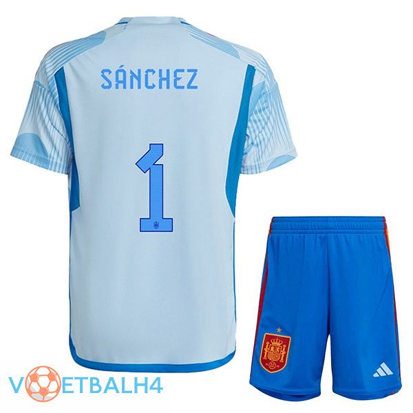 Spanje (SÁNCHEZ 1) kinderen voetbal jerseys uit blauw wit wereldbeker 2022