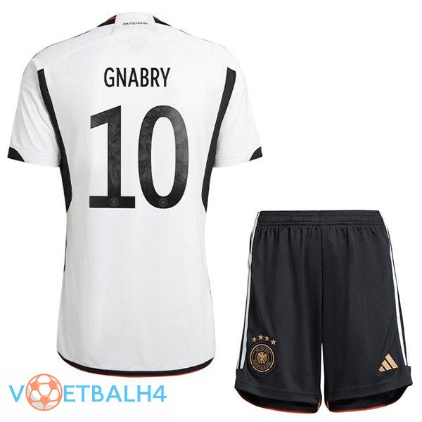 Duitsland (GNABRY 10) kinderen voetbal jerseys thuis zwart wit wereldbeker 2022