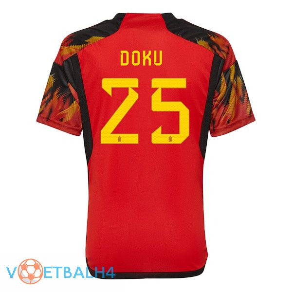 België (DOKU 25) voetbal jerseys thuis rood wereldbeker 2022