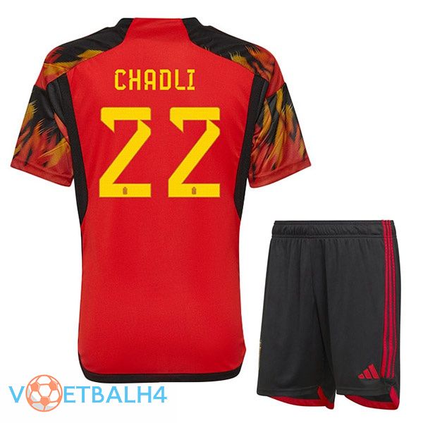 België (CHADLI 22) kinderen voetbal jerseys thuis rood wereldbeker 2022