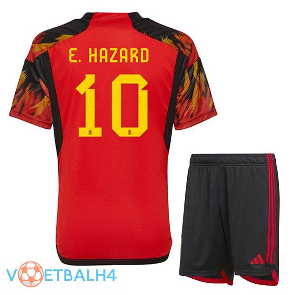 België (E.HAZARD 10) kinderen voetbal jerseys thuis rood wereldbeker 2022