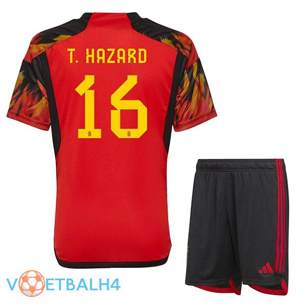 België (T. HAZARD 16) kinderen voetbal jerseys thuis rood wereldbeker 2022