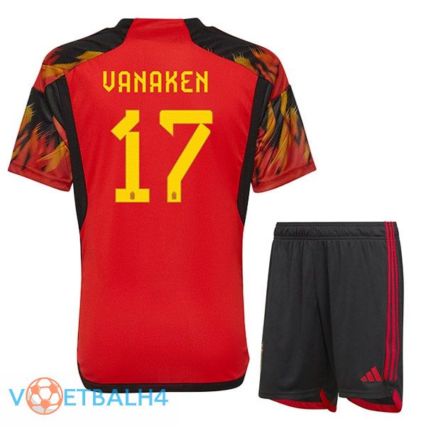 België (VANAKEN 17) kinderen voetbal jerseys thuis rood wereldbeker 2022