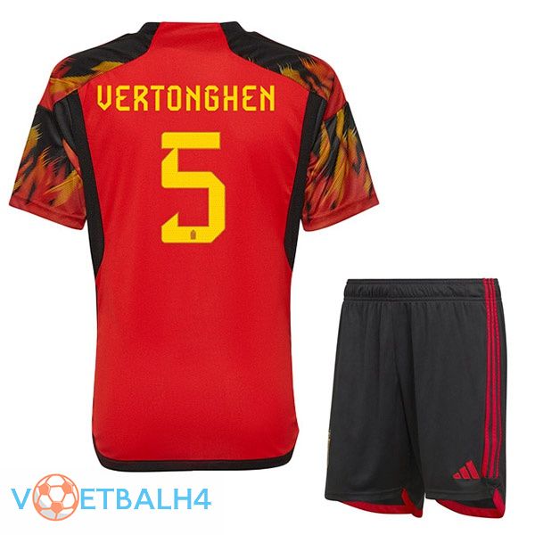 België (VERTONGHEN 5) kinderen voetbal jerseys thuis rood wereldbeker 2022