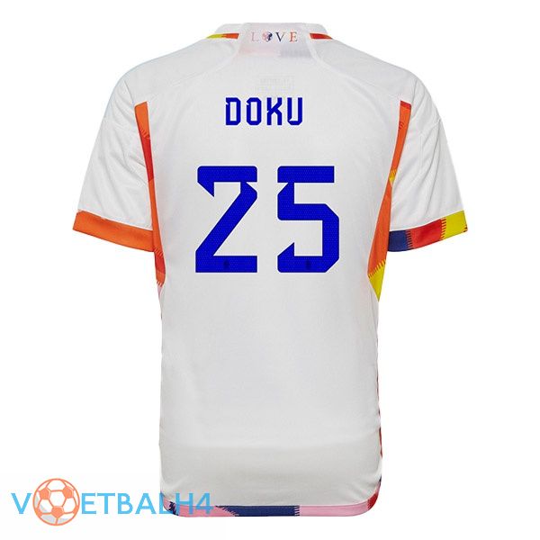 België (DOKU 25) voetbal jerseys uit wit wereldbeker 2022