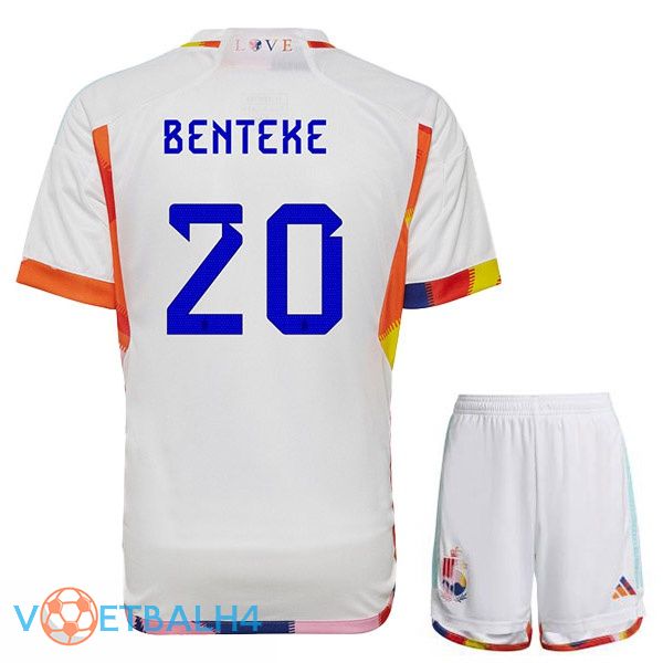 België (BENTEKE 20) kinderen voetbal jerseys uit wit wereldbeker 2022