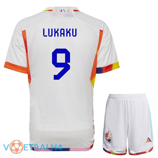 België (LUKAKU 9) kinderen voetbal jerseys uit wit wereldbeker 2022