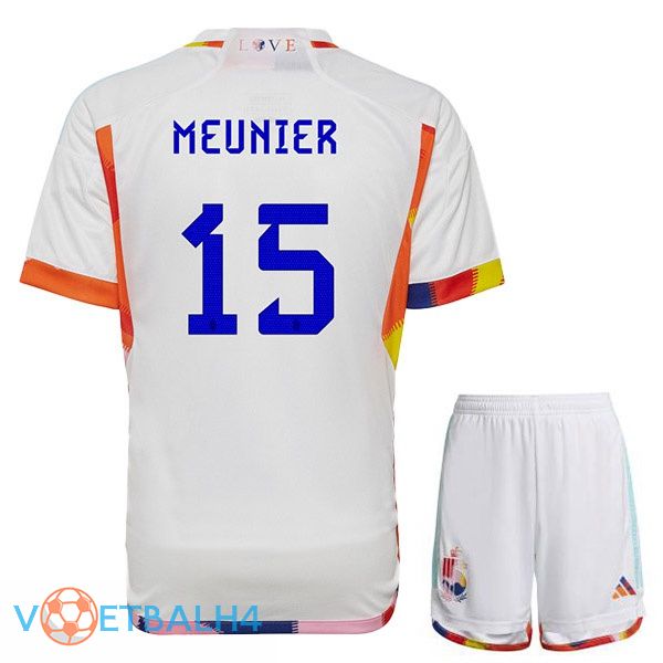 België (MEUNIER 15) kinderen voetbal jerseys uit wit wereldbeker 2022