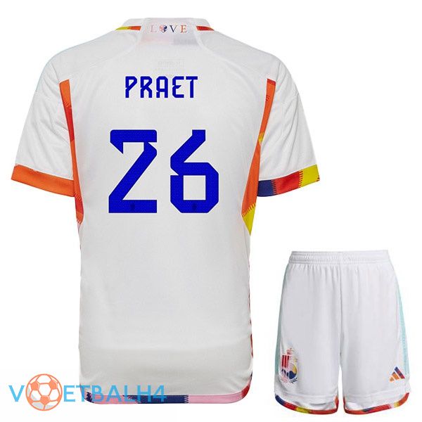 België (PRAET 26) kinderen voetbal jerseys uit wit wereldbeker 2022