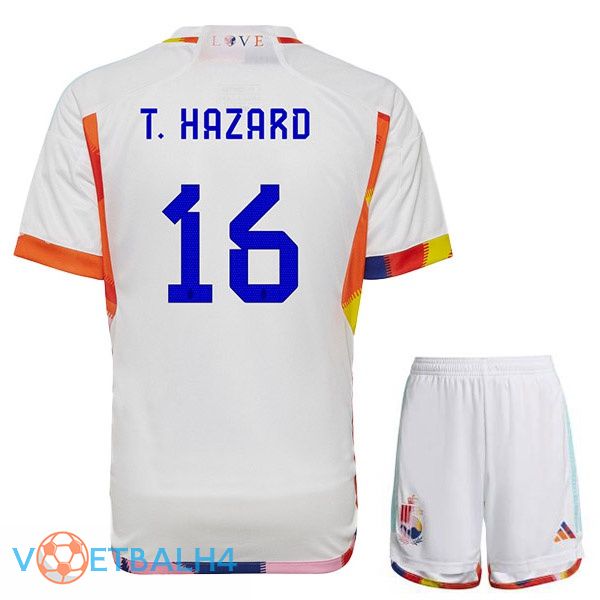 België (T. HAZARD 16) kinderen voetbal jerseys uit wit wereldbeker 2022