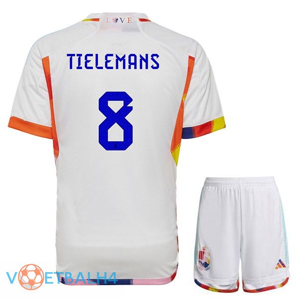 België (TIELEMANS 8) kinderen voetbal jerseys uit wit wereldbeker 2022