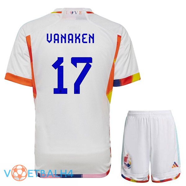 België (VANAKEN 17) kinderen voetbal jerseys uit wit wereldbeker 2022