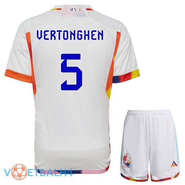 België (VERTONGHEN 5) kinderen voetbal jerseys uit wit wereldbeker 2022