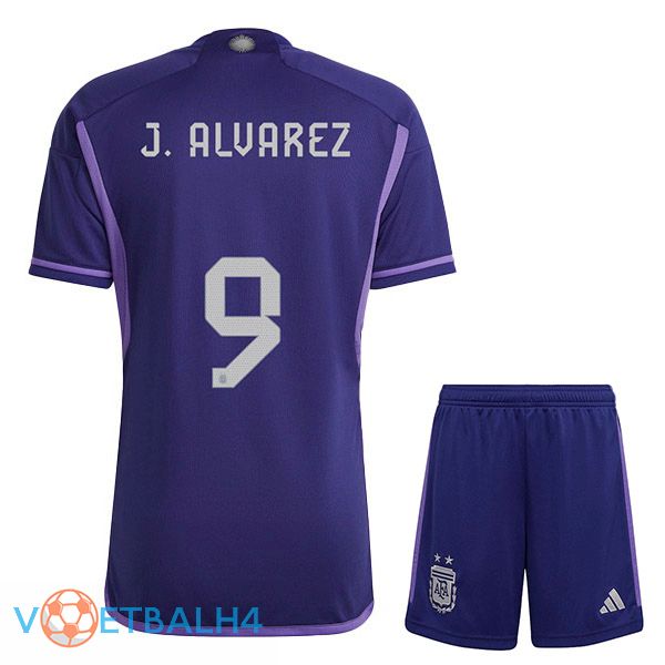 Argentinië (J. ALVAREZ 9) kinderen voetbal jersey uit paars wereldbeker 2022