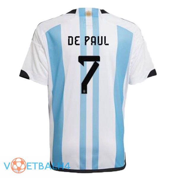 Argentinië (DE PAUL 7) voetbal jersey thuis blauw wit wereldbeker 2022