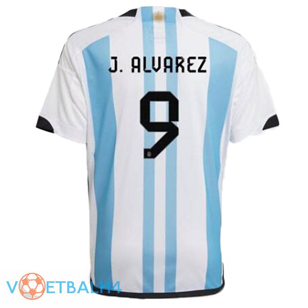 Argentinië (J. ALVAREZ 9) voetbal jersey thuis blauw wit wereldbeker 2022