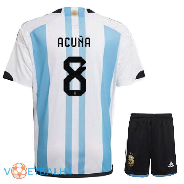 Argentinië (ACUÑA 8) kinderen voetbal jersey thuis blauw wit wereldbeker 2022