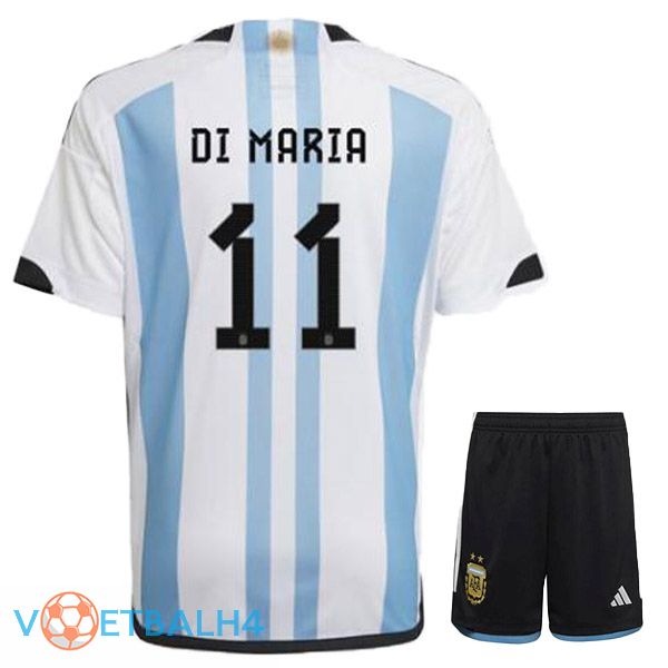 Argentinië (DI MARIA 11) kinderen voetbal jersey thuis blauw wit wereldbeker 2022