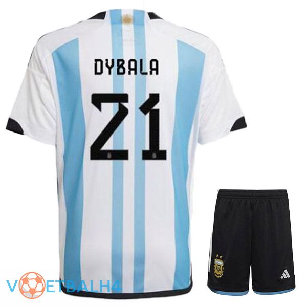 Argentinië (DYBALA 21) kinderen voetbal jersey thuis blauw wit wereldbeker 2022