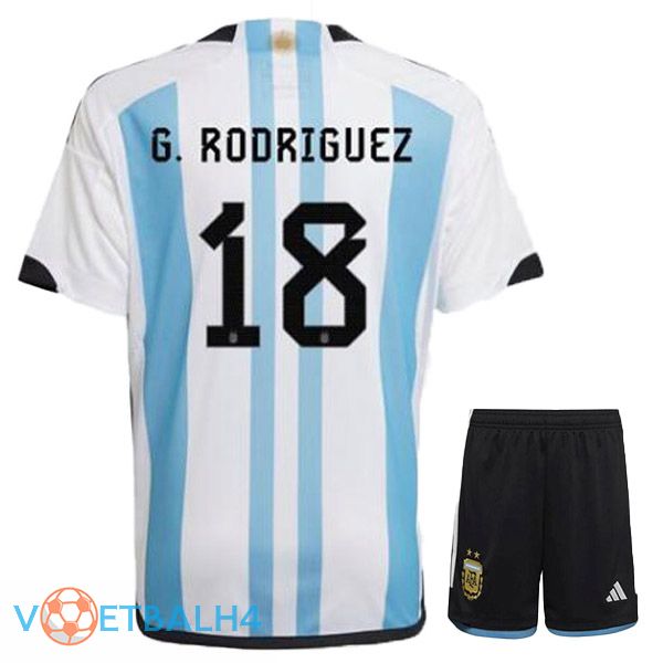 Argentinië (G. RODRIGUEZ 18) kinderen voetbal jersey thuis blauw wit wereldbeker 2022