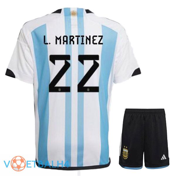 Argentinië (L. MARTINEZ 22) kinderen voetbal jersey thuis blauw wit wereldbeker 2022