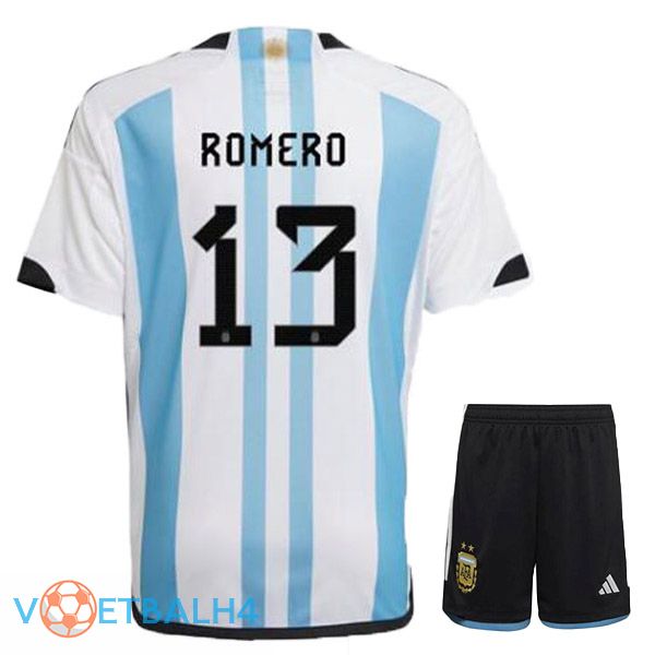 Argentinië (ROMERO 13) kinderen voetbal jersey thuis blauw wit wereldbeker 2022