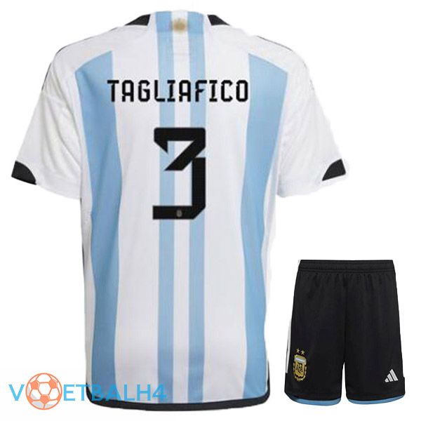 Argentinië (TAGLIAFICO 3) kinderen voetbal jersey thuis blauw wit wereldbeker 2022