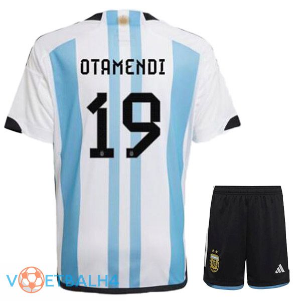 Argentinië (OTAMENDI 19) kinderen voetbal jersey thuis blauw wit wereldbeker 2022