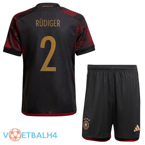 Duitsland (RÜDIGER 2) kinderen voetbal jerseys uit zwart wereldbeker 2022