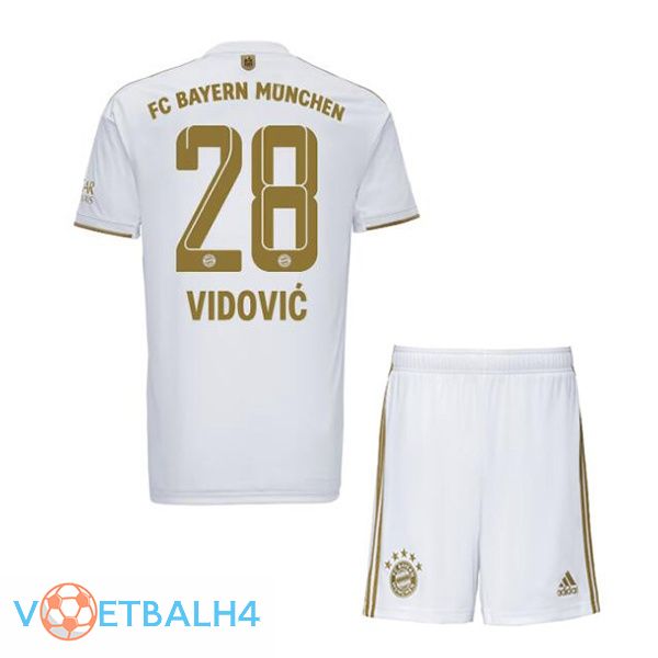 Bayern Munich (Vidović 28) kinderen voetbal jerseys uit wit 2022-2023